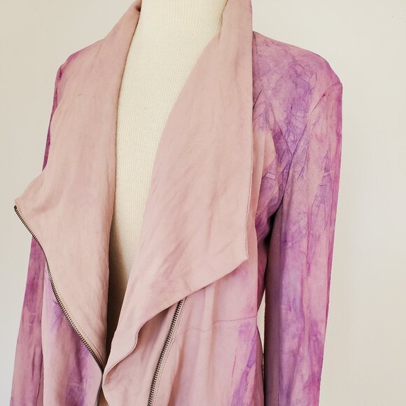 Suede Leather Jacket Blazer pink purple peach beige tan M L XL crossover collar
